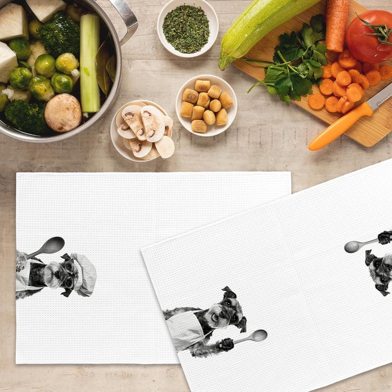 Mcehtle Funny Schnauzer Kitchen Towels Set of 2, Dog Kitchen Accessories, Dog Chef Gift Hand Towel, Gifts for Dogs Mom Lovers Women, Dining Room Decorative Tea Towel Dish Towels 16x24 Inch - Image 5